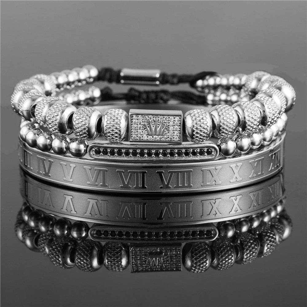 Men's Stainless Steel Beaded Bracelet Set