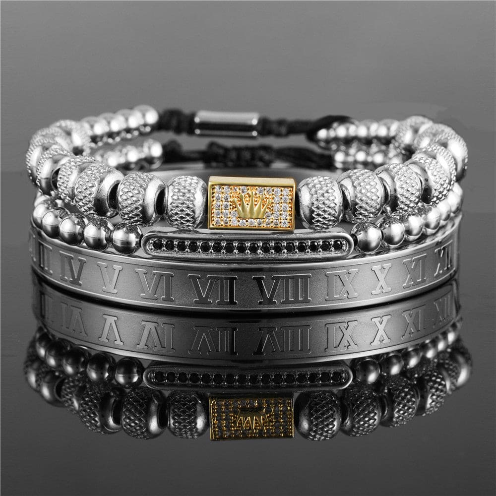 Men's Stainless Steel Beaded Bracelet Set