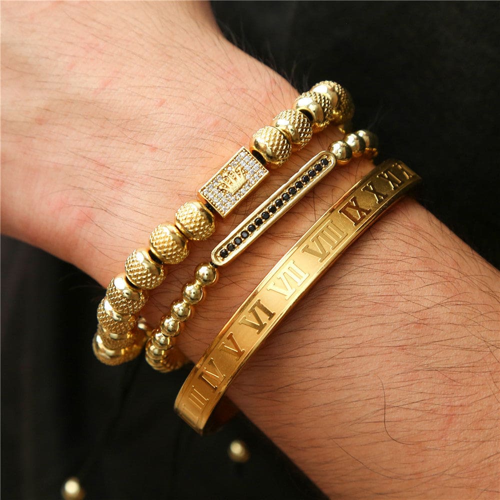 Men's Stainless Steel Beaded Bracelet Set