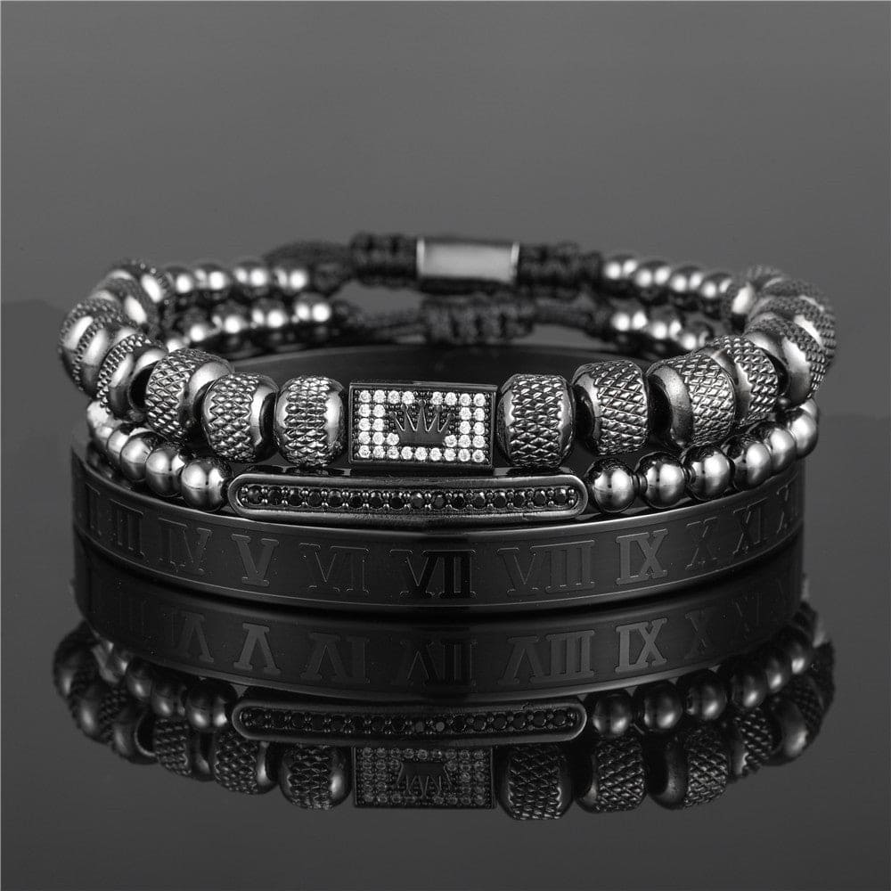 Men's Stainless Steel Beaded Bracelet Set