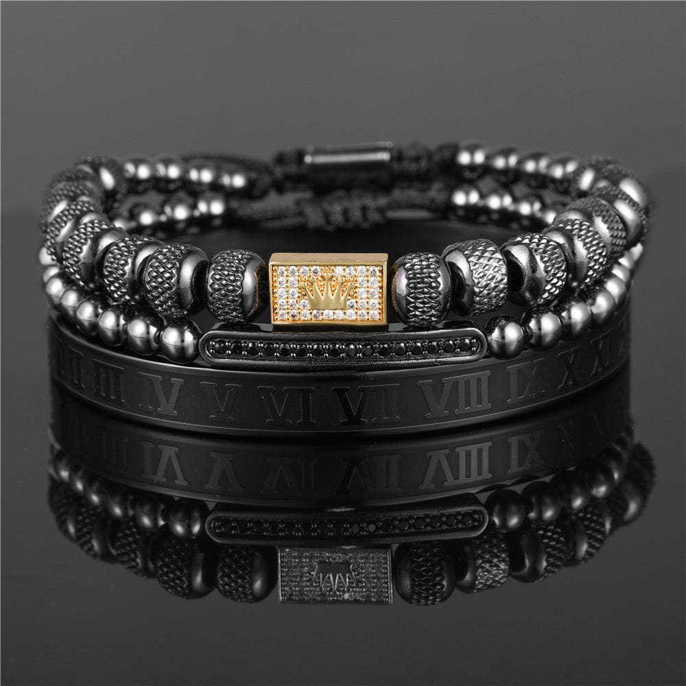 Men's Stainless Steel Beaded Bracelet Set