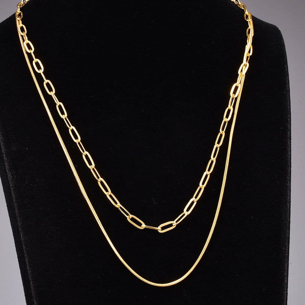 Layered 316L Stainless Steel 18K Gold-Plated Necklace – 14” & 18” Chains